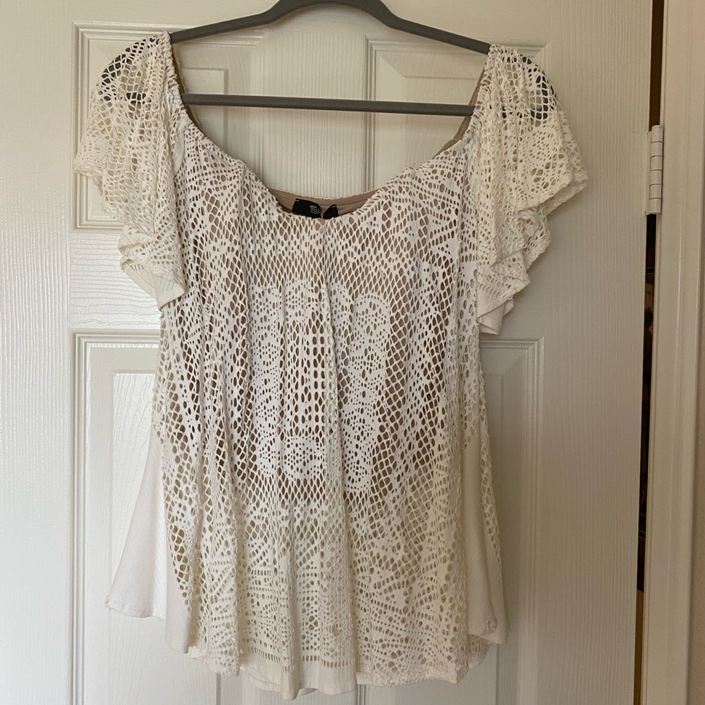 Sky White Cap Sleeve Cropped Ruffled Blouse